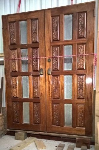 Solid Mahogany Panel Doors With Etched Glass &amp;Carved Panels