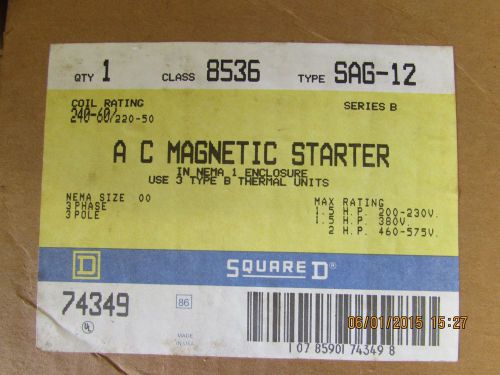 Square D 8536SAG12V02S AC Magnetic Nema Size 00 Starter, Series B