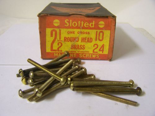 10-24 x 2 1/2&#034; round head solid brass machine screw slotted made in usa  qty 144 for sale