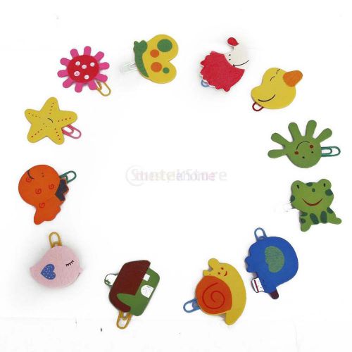 Lot 12 Colorful Cute Cartoon Wooden Note Paper Clip Bookmark Office Clip