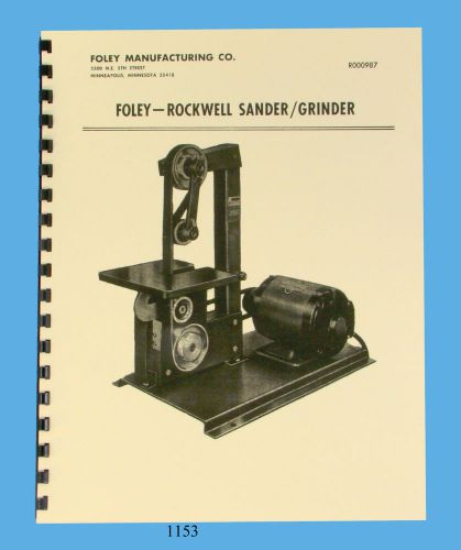 Foley Rockwell Sander - Grinder  Model 371-02 Operator &amp; Parts Manual *1153