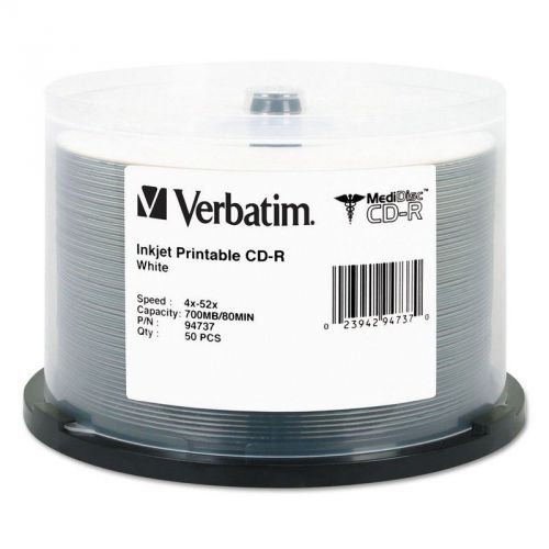 Verbatim Medical Grade Cd-R Discs- 700mb/80min- 52x- Spindle- White- 50/pack NEW