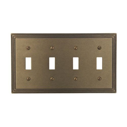 Amerelle 84T4RB Steps Cast Metal Four Toggle Wallplate, Rustic Brass