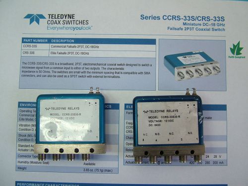 Teledyne RF Switch 2P3T Fail Safe 18GHz CCRS-33S30-R Lot of 2