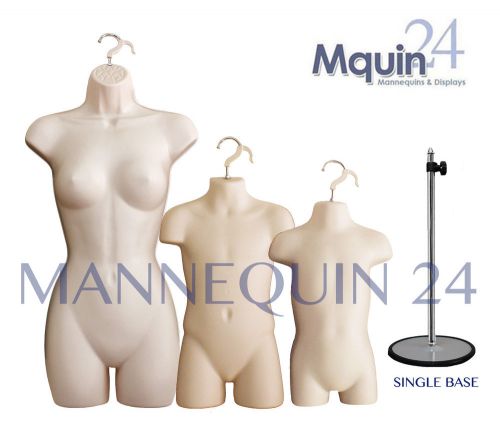FEMALE, CHILD &amp; TODDLER BODY FORMS FLESH MANNEQUINS(3 PCS) +1 STAND + 3 HANGERS