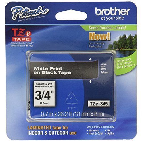 Brother Laminated Tape White On Black 18MM TZE345 Very Good