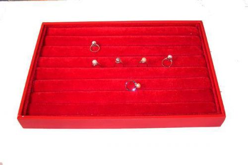 LARGE RED SLOTTED RING PAD IN TRAY BOX display plush felt cushion for jewelry