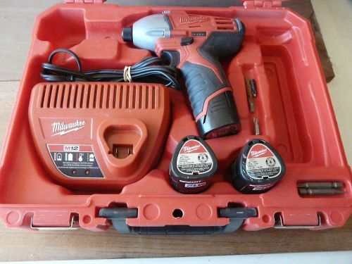 MILWAUKEE IMPACT DRIVER 12 VOLT 2450-20 with CASE &amp; 3 BATTERIES &amp; CHARGER WORKS