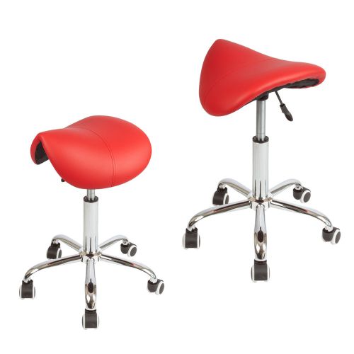 2 Footrest Saddle Working Stool Doctor Dentist Salon Spa Red Chair Leather