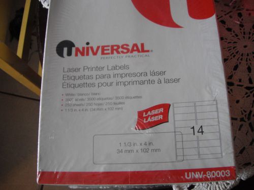 Universal Laser Printer Permanent Labels, 1-1/3 x 4, White, 3500/Box (UNV80003)