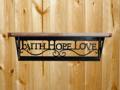 Metal Steel Faith, Hope, Love Bookshelf 8&#034; x 24&#034;