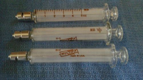 VINTAGE SYRINGE GLASS B-D MULTIFIT 5cc NEEDLE MADE IN USA ~  no needle