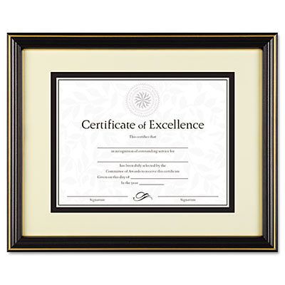 Gold-Trimmed Document Frame, Wood, 11 x 14, 8 1/2 x 11, Black, Sold as 1 Each