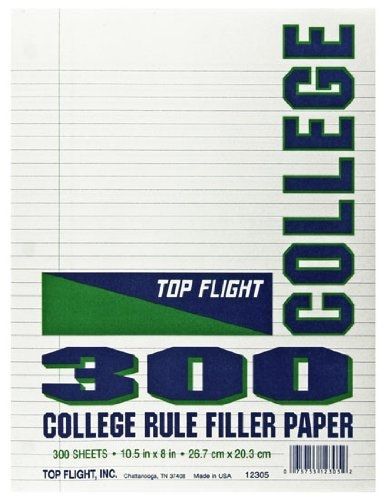 Top Flight Filler Paper, 10.5 x 8 Inches, College Rule, 300 Sheets (4318520)