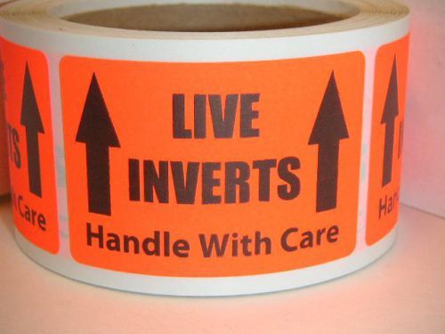 LIVE INVERTS HANDLE WITH CARE fluor red Warning Stickers Labels 50 labels