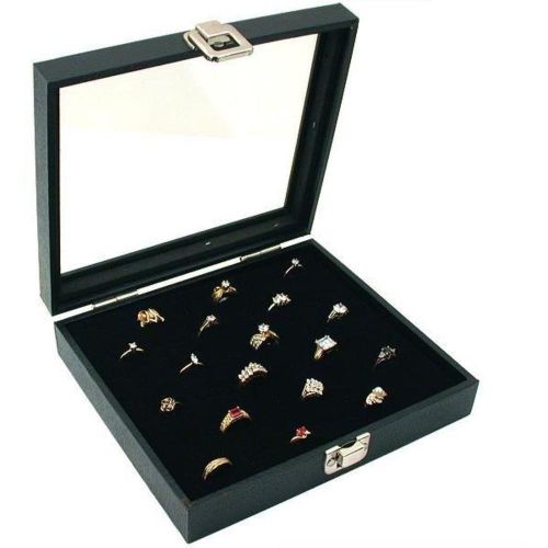 Key lock glass top display case 36 slot ring insert new, storage jewelry box for sale