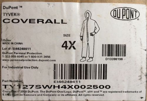 6-TY127SWH/4XTyvek Disposable Suit by Dupont with Elastic Wrists, Ankles &amp; Hood