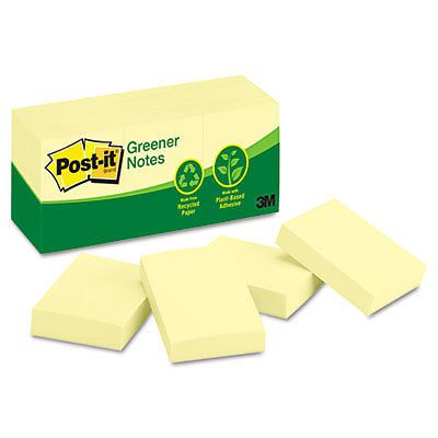 Greener Note Pads, 1 1/2 x 2, Canary Yellow, 100-Sheet, 12/Pack, 1 Package