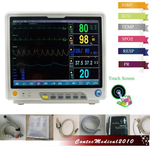 Touch screen  6-parameter patient monitor ecg/ekg spo2 nibp pr resp temp 9200+ for sale