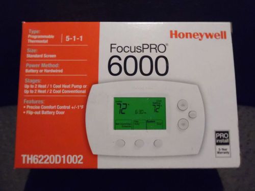 HONEYWELL FOCUS PRO 6000 PROGRAMMABLE THERMOSTAT 5-1-1 #TH6220D1002
