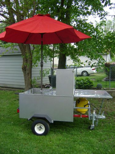 Used mobile hot dog cart 5 pans 2 burners fold down table//umbrella 3 years old for sale