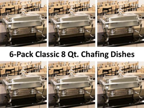 6-Pack Choice Classic Rectangle 8 Qt. Stainless Steel Chafing Dishes Catering