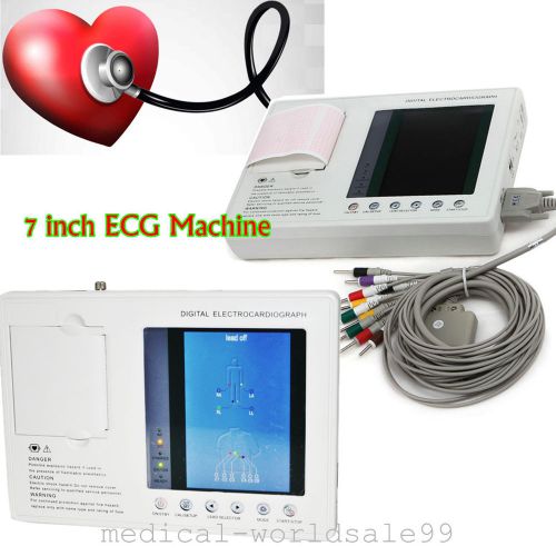 LCD 7&#039;&#039;Digital 3-channel Electrocardiograph ECG/EKG Machine Interpretation Wire