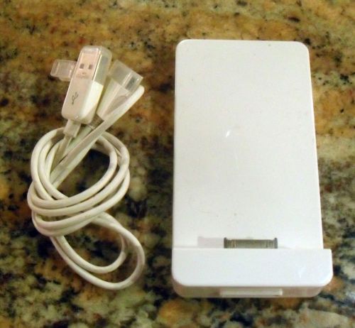 Apple Ipod Iphone White Dock Stand Long Flat Back Charger Cradle USB Works