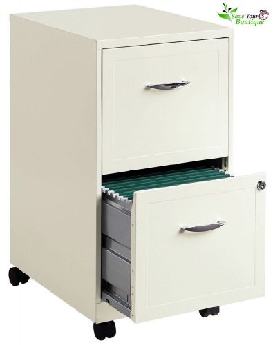 White File Cabinet Steel Office Furniture 2-Drawer Rolling Locking Filing Metal