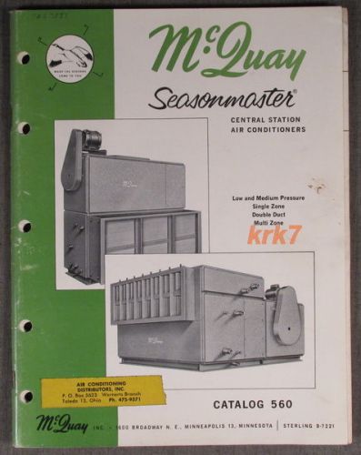 McQuay Seasonmaster Central Station Air Conditioners - 1963 Catalog 560