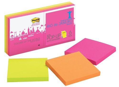 Post-it Super Sticky Pop-up Notes, Colors of the World Collection, 3 in x 3 in,