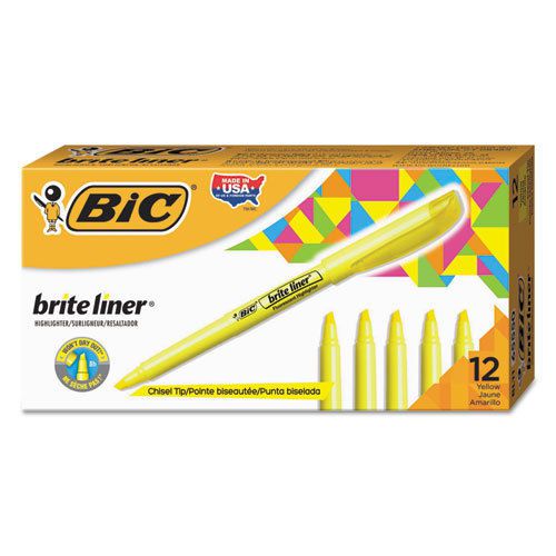 Brite Liner Highlighter, Chisel Tip, Fluorescent Yellow, Dozen