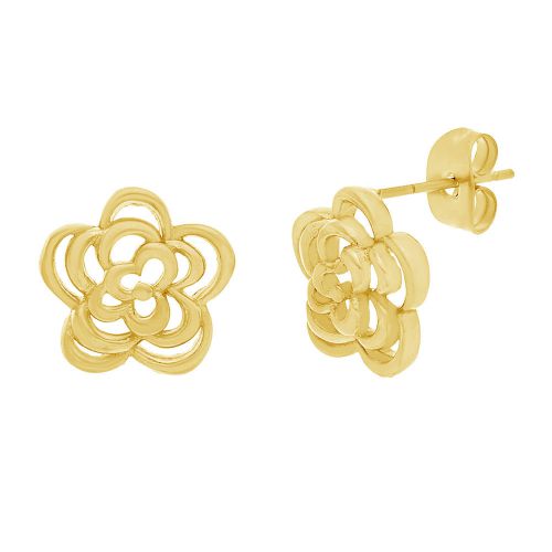 Gold-Tone Stainless Steel Flower Design Stud Earring