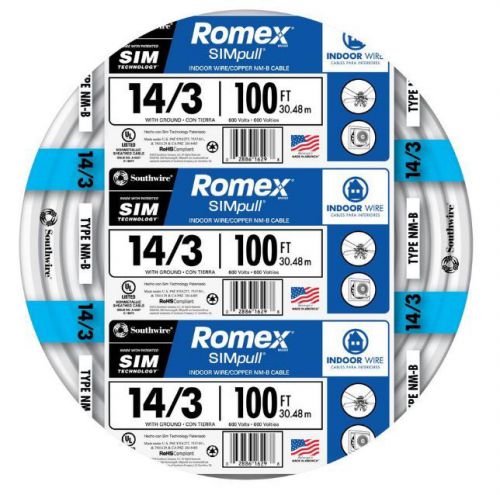 Romex simpull 100-ft 14-3 nm-b gauge indoor electrical non-metallic wire cable for sale