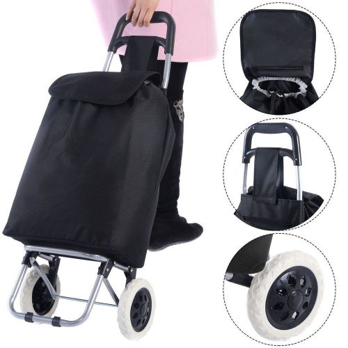 Shopping Trolley Push Cart Bag Large Capacity Light Weight Wheeled Black New