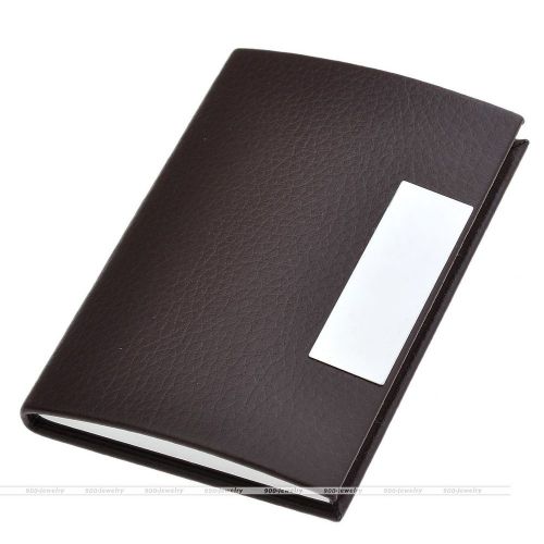 Originality PU Leather Stainless Steel Name Business Card Case Holder Coffee