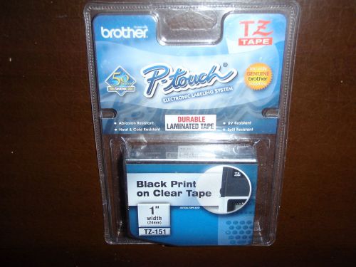 Brother tz-151 24mm (0.94&#034;) black on clear tape for p-touch 8m 26.2 ft tape 1&#034; for sale