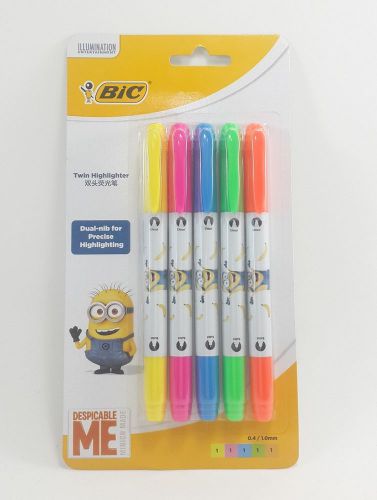 Bic Minion Twin Highlighter 5 Colors Fluorescent Liner Pen Marker Office School