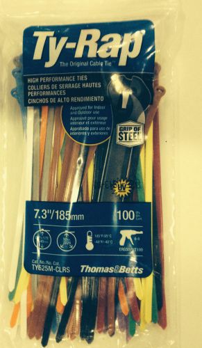 100 Count BAG THOMAS  &amp; BETTS TY-RAP CABLE TIES 7.3&#034; 100 QTY. TY525M-CLRS Colors