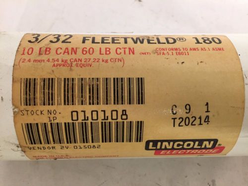 LINCOLN 3/32&#034; FLEETWELD 180 12&#034; ELECTRODES ARC WELDING ROD 10LB SEALED CAN E6011