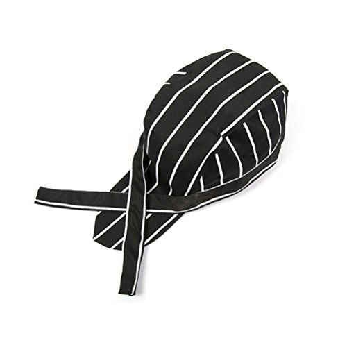 TINKSKY Tinksky Fashion Striped Chefs Hat Kitchen Catering Skull Cap Ribbon Cap