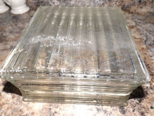 Vintage Architectural Glass Building Ribbed Blocks 7.75 X 7.75 X 4 set of 2