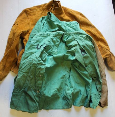 2-welding jacket 4x green flame resistent &amp; 100% leather work jacket for sale