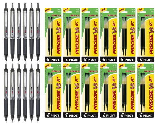 Pilot Precise V5 RT Rolling Ball Extra Fine Point Black Ink 12 Pens &amp; 24 Refills