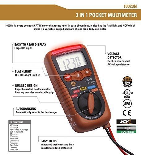 Southwire tools &amp; equipment southwire 10020n 3-in-1 pocket multimeter cat iv for sale