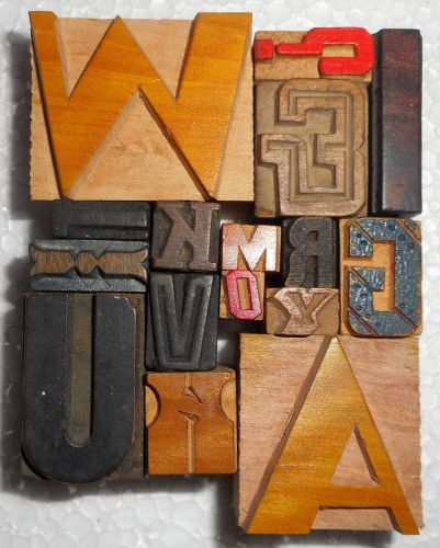 Letterpress letter wood type printers block &#034;lot of 16&#034; typography.in502 for sale