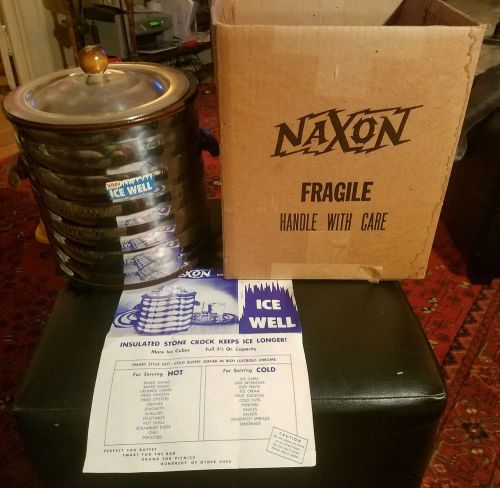 Vintage naxon 3 1/2 qt ice well stainless w/ stone crock mid century ice bucket for sale