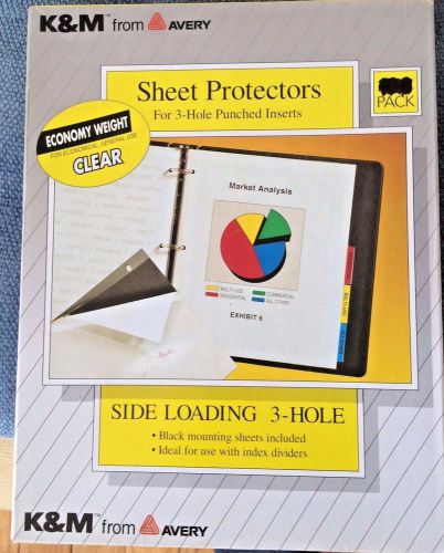 Sheet Protectors K&amp;M from Avery Side Loading 3-Hole Punched Inserts 79 Count