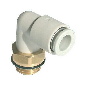 SMC Pneumatic Elbow Threaded-To-Tube Adapter, R 1/4 Male, Push In 10 Mm
