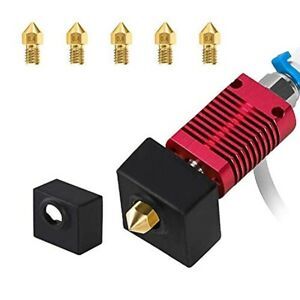 Hotend Kit for MK8 Extruder,Heating Block with Silicone Cover and 5 X0.4mm NozI2